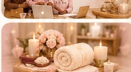 Spa towels, candles, and flowers